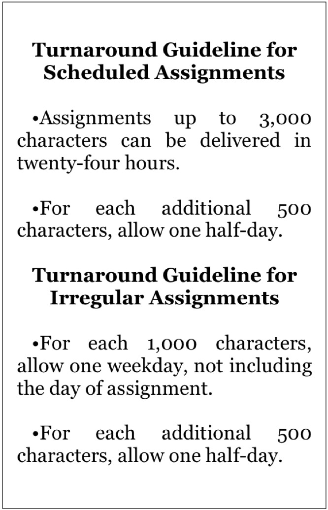 japanese-english translation turnaround by assignment type